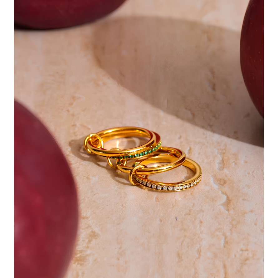 Four-Layer CZ Gold Statement Ring