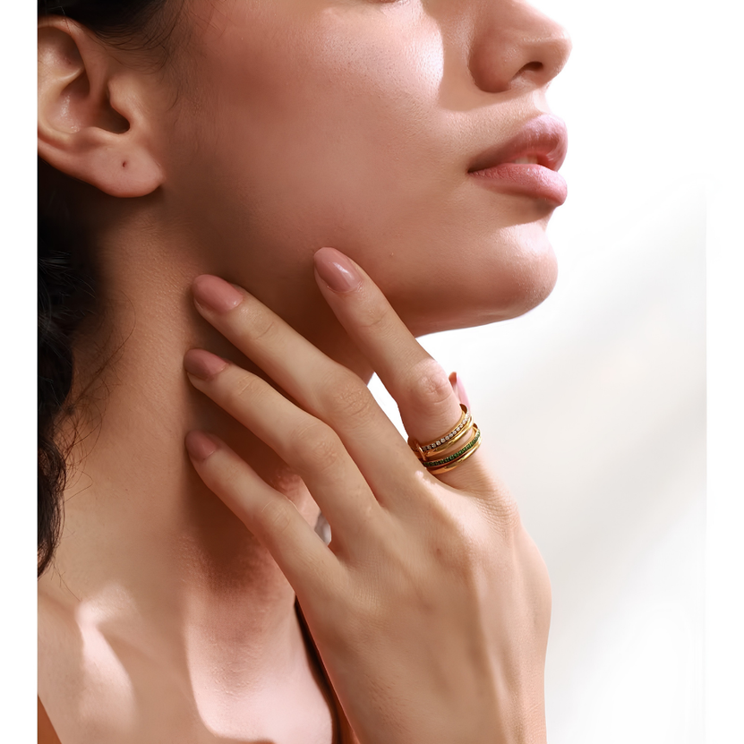 Four-Layer CZ Gold Statement Ring