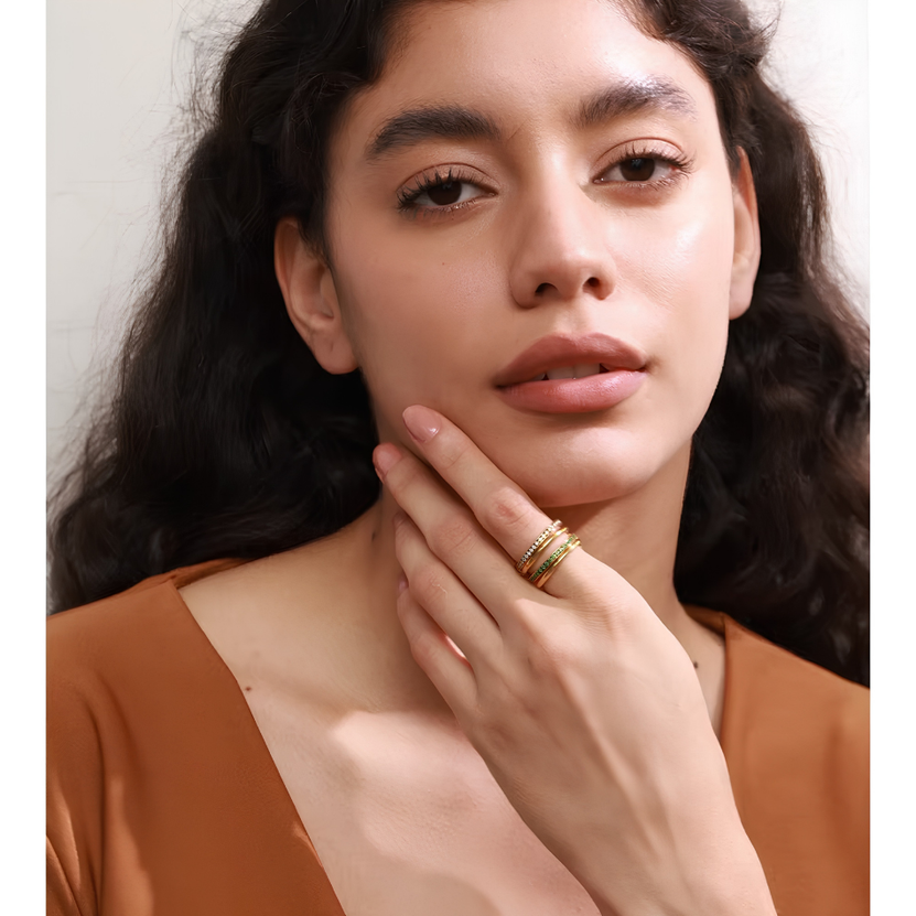 Four-Layer CZ Gold Statement Ring