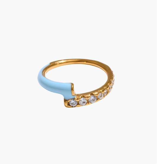 Blue Enamel & Cubic Zirconia Gold Ring