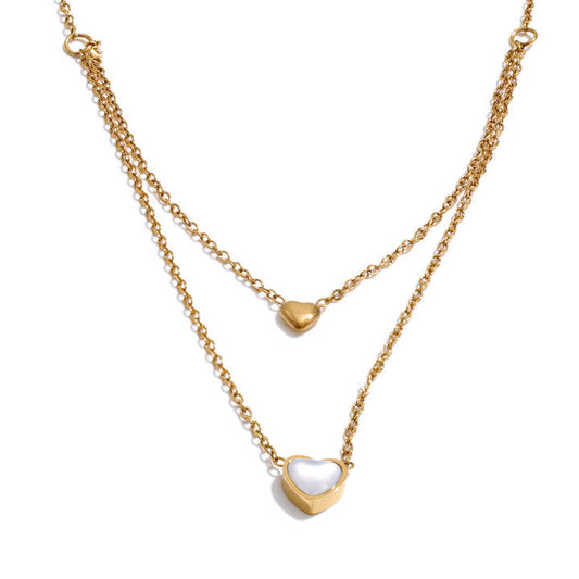 Eternal heart shell layered charm necklace gold SARÉ