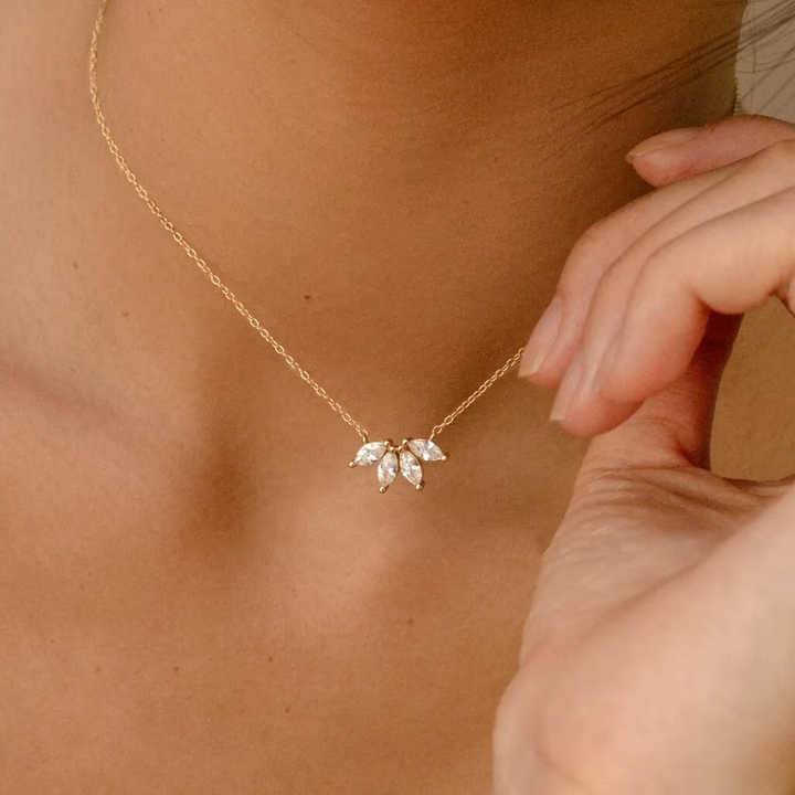 Petale CZ petal pendant necklace 925 silver gold SARÉ Anniversary