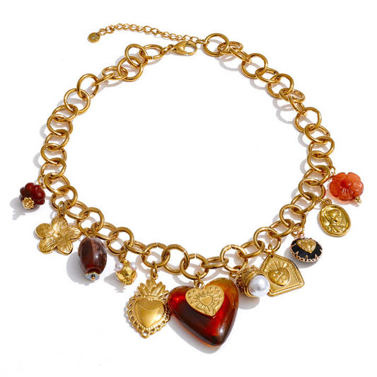 Vintage amor heart acrylic pearl necklace gold SARÉ Forever Yours
